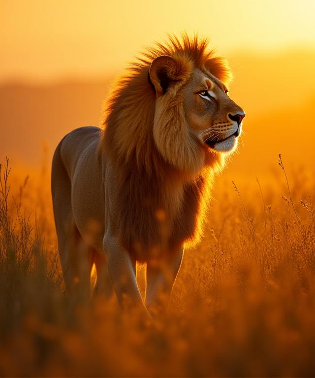 Majestic lion in the tall grass of the African savannah